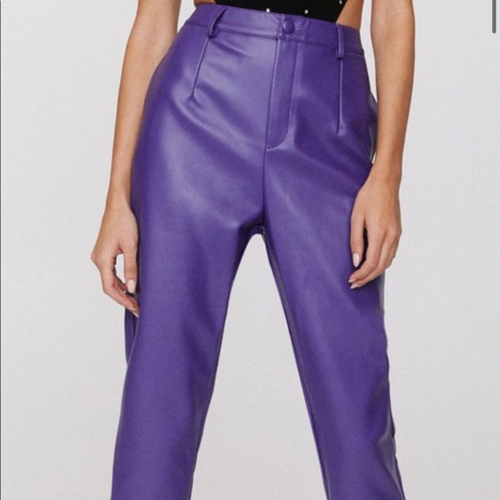 High Waisted Purple Leather Pants